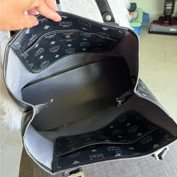 MCM Black Visetos Logo Tote